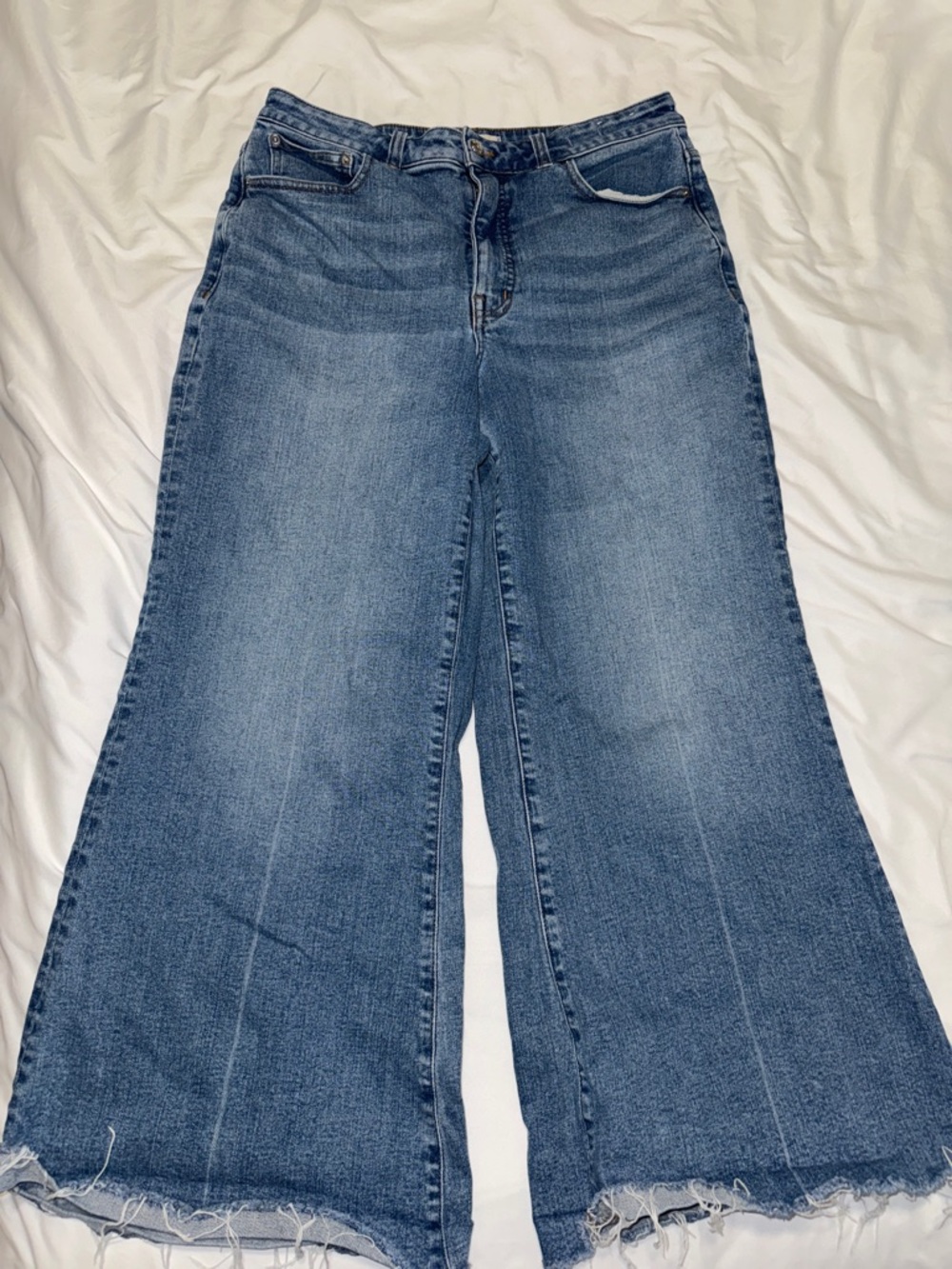 Madewell Blue Wide-Leg Flare Jeans with Raw Hem